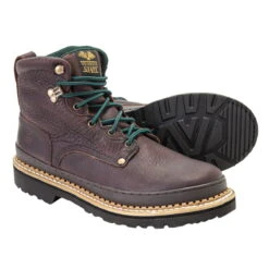 Georgia Giant Mens Brown Leather Lace Up Bumber Guard Work Boots -Cross country G6274 full pair square