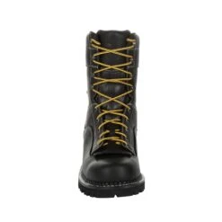 Georgia Mens Black Leather Logger AMP WP Work Boots -Cross country GB00271 front