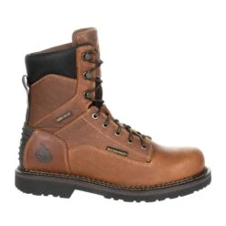 Georgia Mens Brown Leather Revamp WP 8in Work Boots -Cross country GB00318 profile