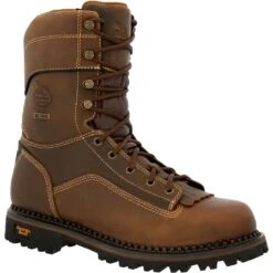 Georgia Mens AMP LT Low Heel Logger Brown Leather WP Work Boots