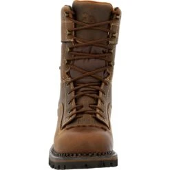 Georgia Mens AMP LT Low Heel Logger Brown Leather WP Work Boots -Cross country GB00472 front