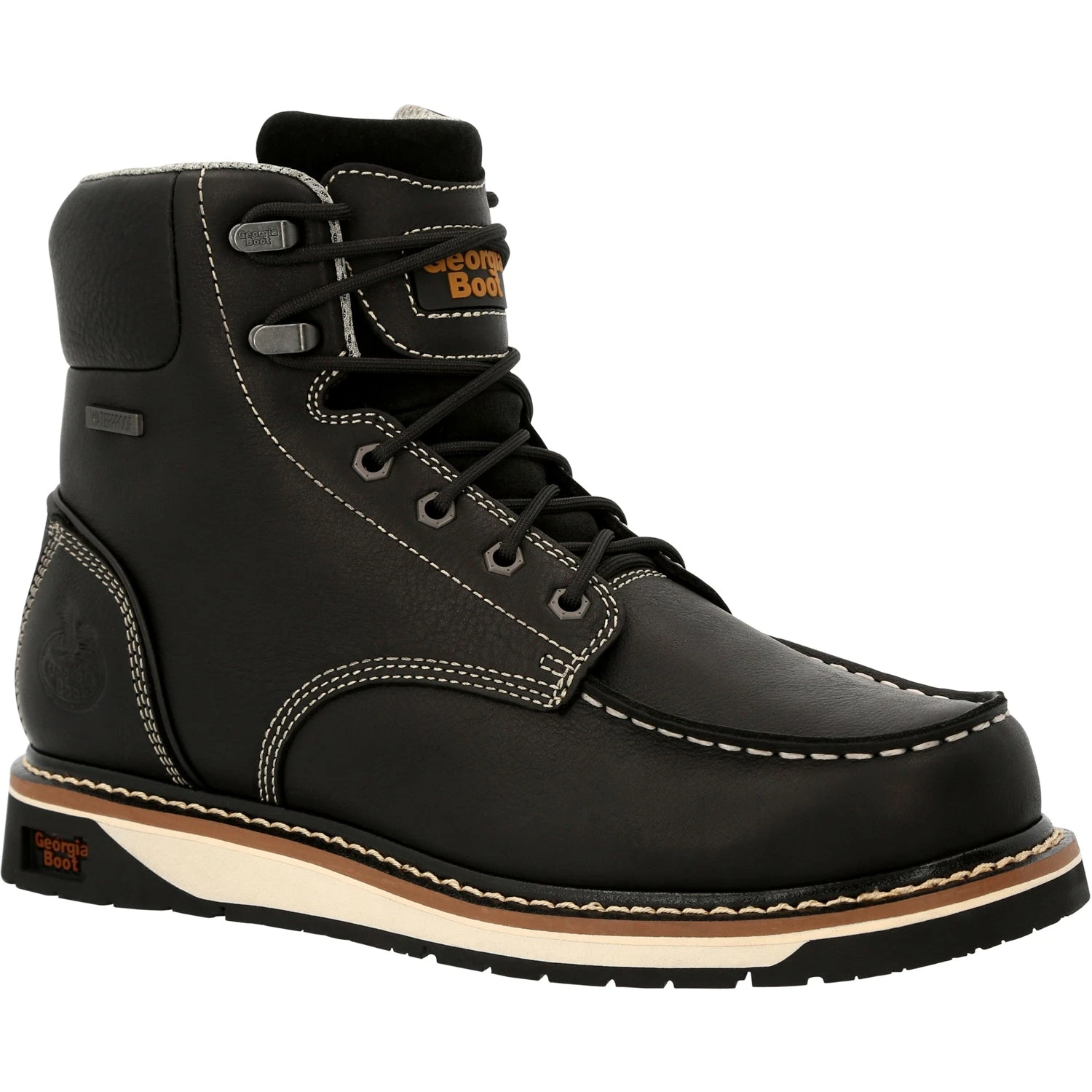 Georgia Mens AMP LT Wedge WP Black Leather Work Boots 3 Georgia Mens AMP LT Wedge WP Black Leather Work Boots