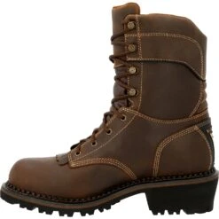 Georgia Mens AMP LT Logger CT 600G Brown Leather Work Boots 13 Georgia Mens AMP LT Logger CT 600G Brown Leather Work Boots -Cross country GB00491 instep profile