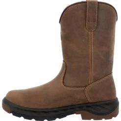 Georgia Mens OT Waterproof Pull On Brown Leather Work Boots -Cross country GB00523 instep profile